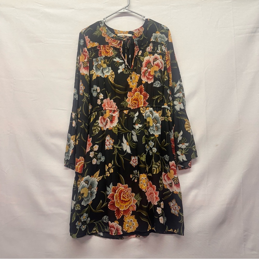 LOFT‎ Multicolor Floral Tie-Neck Dress size L